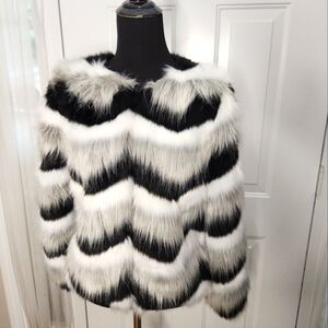 Women's Black and White Faux Fur Jacket